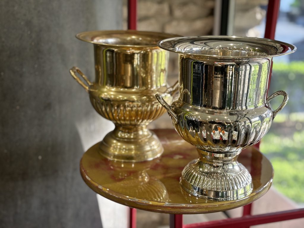 Gold & Silver 2 Medici style champagne bucket pair Vintage French Silver and Gold plated Tableware Trophy Cup Urn Wine Chiller Ice cooler