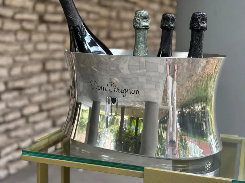 SOLD !Dom Pérignon double magnum pewter ice bucket by Marin Szekely – Made in France Orfèvrerie d’Anjou – in wonderful never used condition