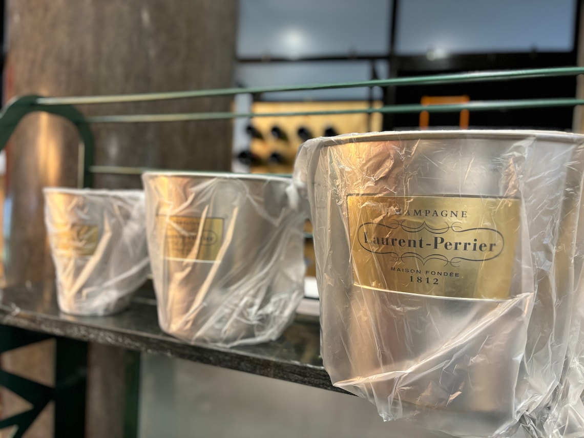 The complete range in one – Laurent-Perrier normal, magnum and festival size portable buckets – 3 Champagne coolers in one package