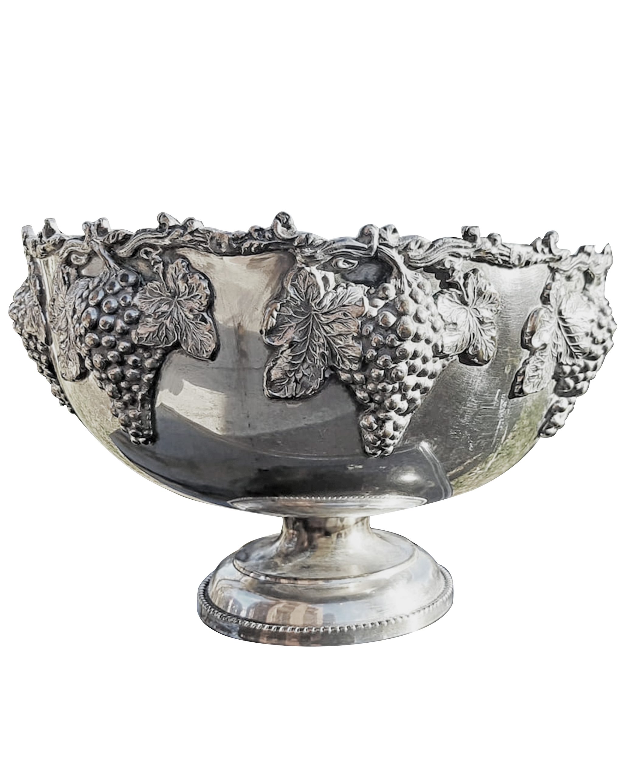 Vintage Silver Plated Multi-bottle beverage cooler ice bowl Detailed grape cluster decoration. Designed to chill 6 bottles Made in France