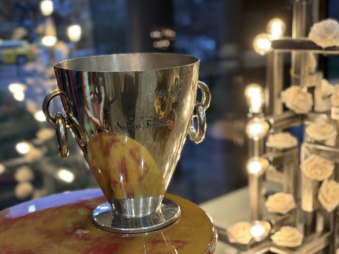 A spectacular PEWTER ice bucket from NICOLAS FEUILLATTE Champagne House – Made By L’Orfevrerie D’Anjou – Vintage cooler from France