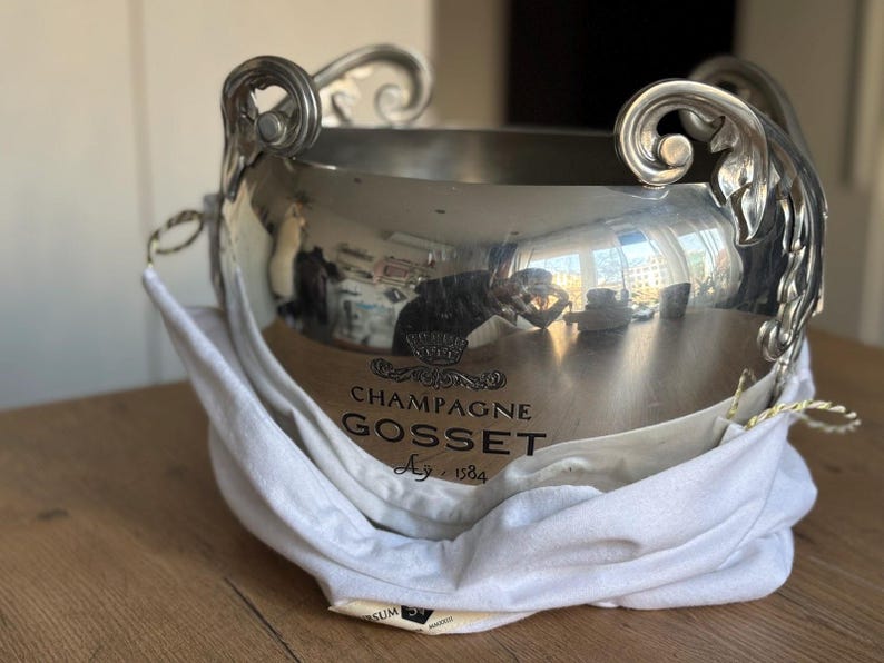 GOSSET Art Nouveau Pewter bucket ice bowl – Made in France by L’Orfevrerie d’Anjou – Multi bottle oval champagne cooler